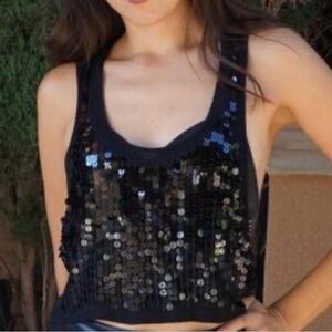 Urban Behavior Black Sequin Shimmer racerback Crop Tank Top women's size XS